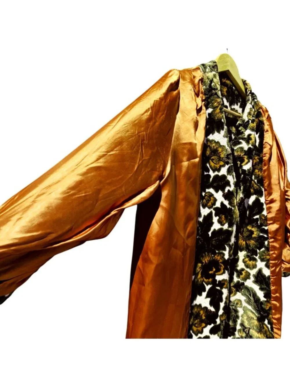 60s Cut Velvet Swing Car Coat Floral Plus Size Satin Lined XL/1X Volup Vintage - Picture 14 of 15